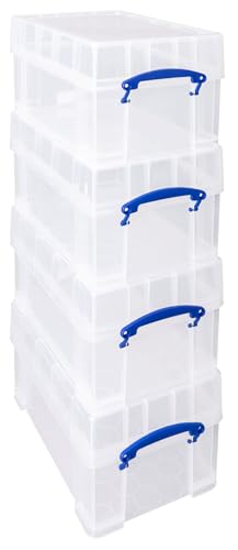 Really Useful Box 9 Litre Clear Plastic Storage Bins with XL Lid - 4 Pack