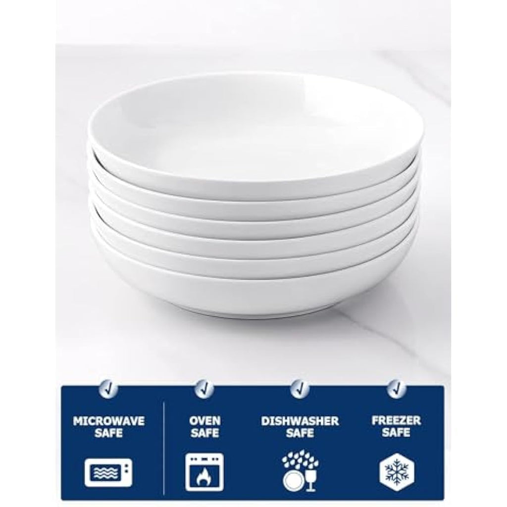 Y YHY 30oz Porcelain Pasta Bowls - Set of 6 White Ceramic Salad Soup Bowls