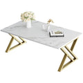 Jolof Store Modern Rectangular Coffee Table | White & Gold Metal Frame