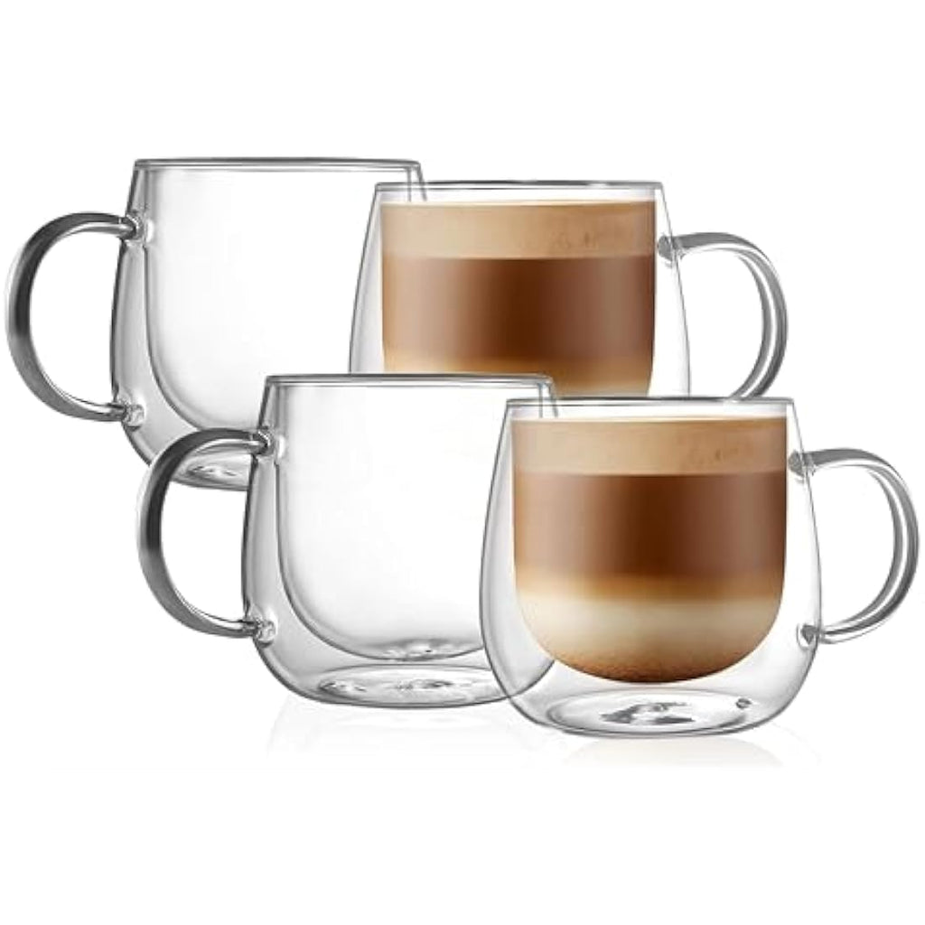 CNGLASS Double Walled Glass Coffee Mugs - 16oz Insulated Cups, Set of 4