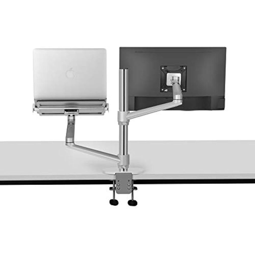 Thingy Club Dual Arm Monitor & Laptop Desk Mount - Silver Aluminum Stand