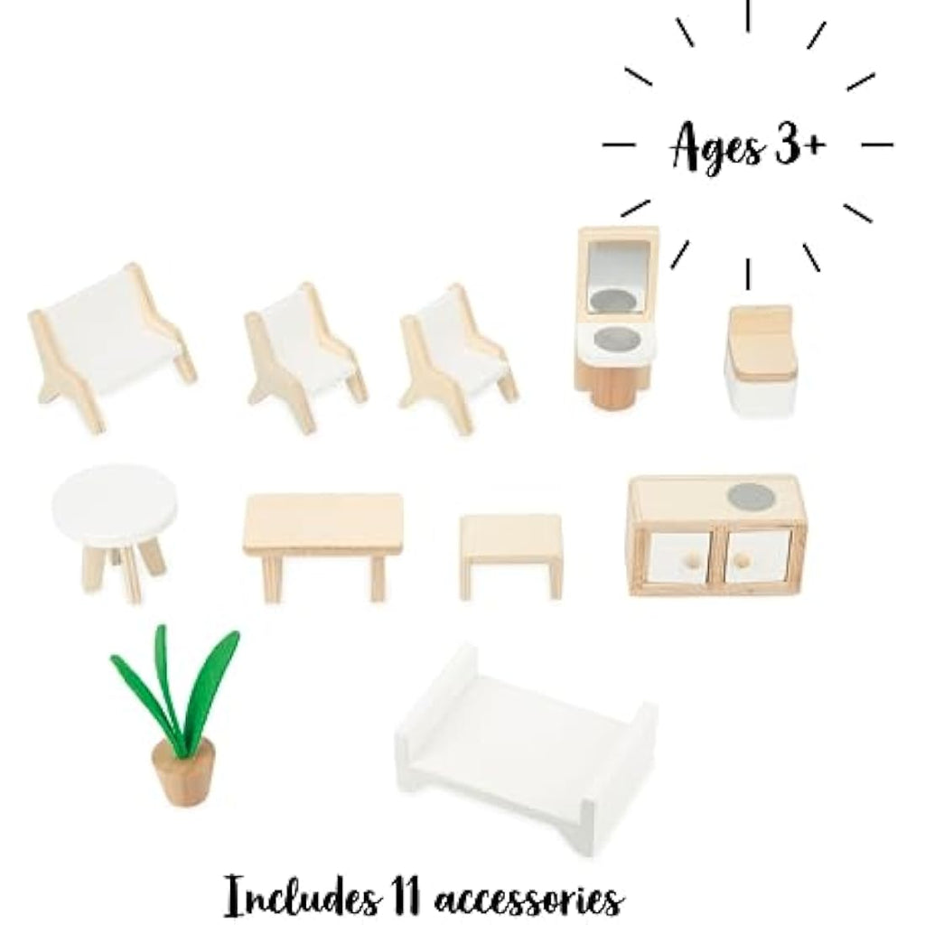 Janod Twist Wooden Dollhouse – FSC Wood Toy with 11 Accessories