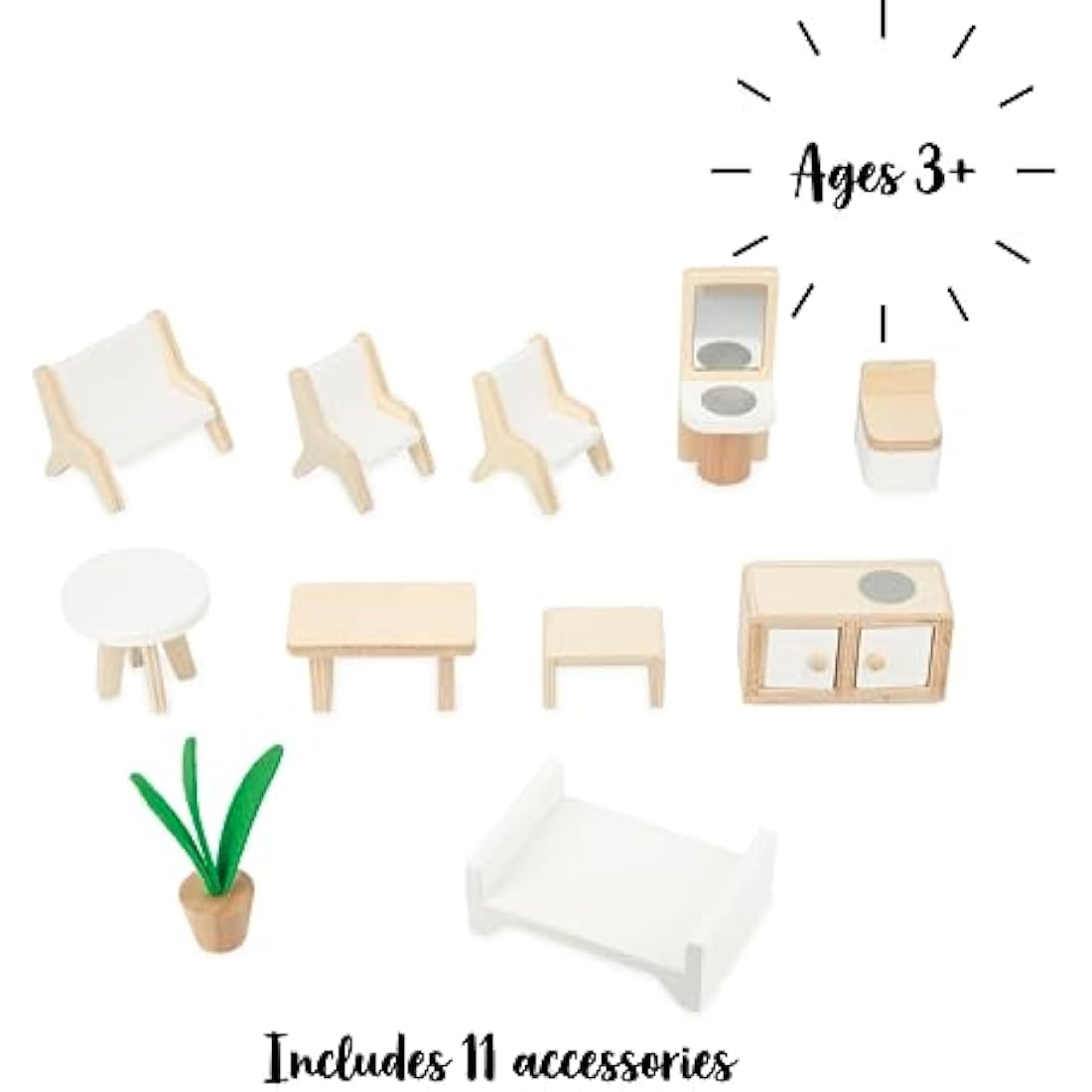 Janod Twist Wooden Dollhouse – FSC Wood Toy with 11 Accessories