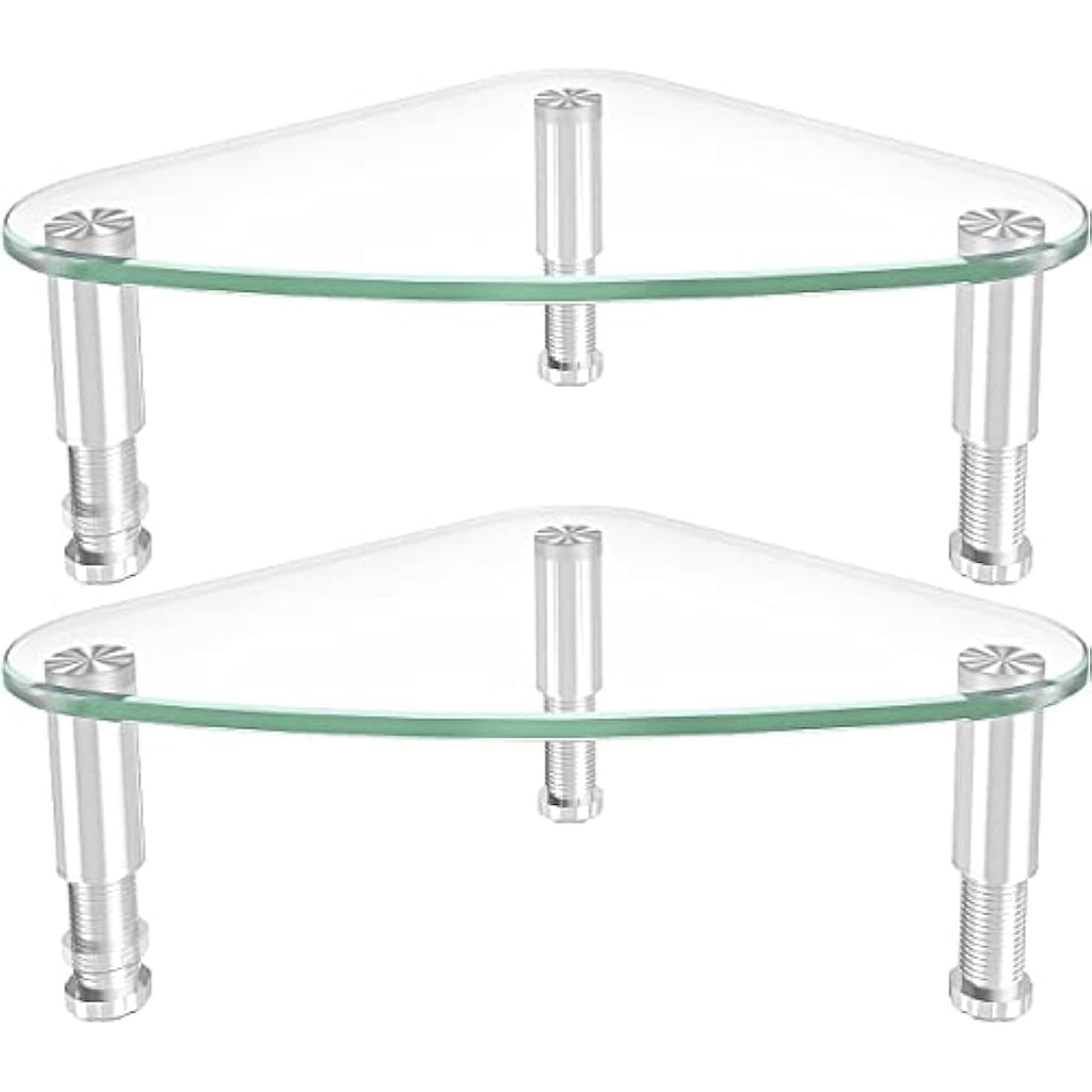 Hemudu 2-Pack Triangle Monitor Stand Riser | Tempered Glass Corner Desk