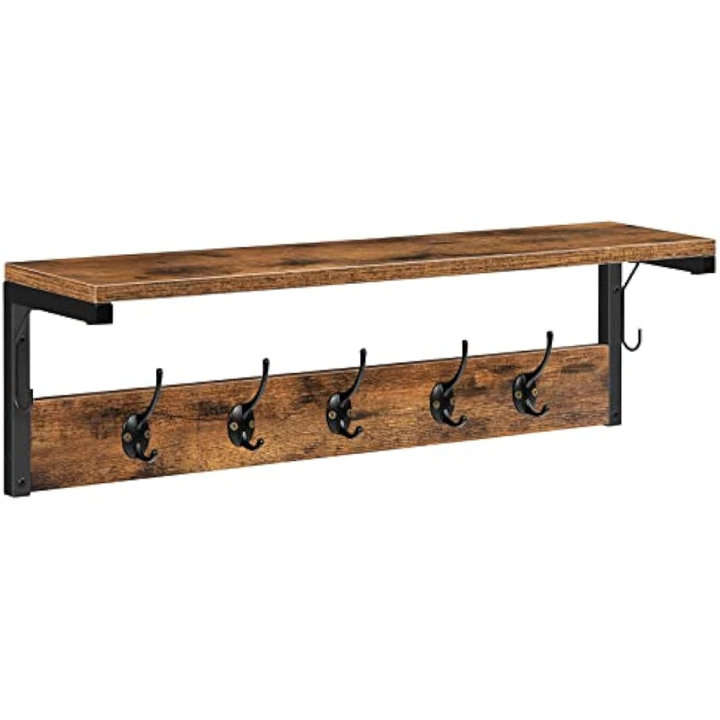 HOOBRO Wall-Mounted Coat Rack with Shelf - 7 Hooks, Rustic Brown