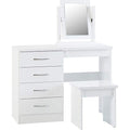 Seconique Nevada Dressing Table Set with Mirror & Stool - White Gloss
