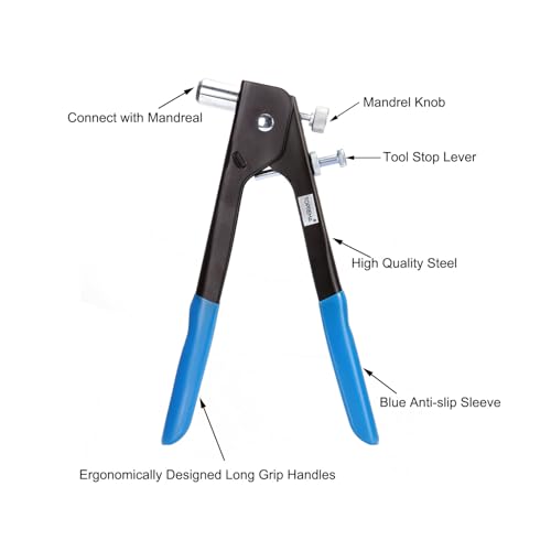 Toprema 126pcs Rivet Nut Tool Kit - Hand Riveter Gun with M3-M8 Mandrels