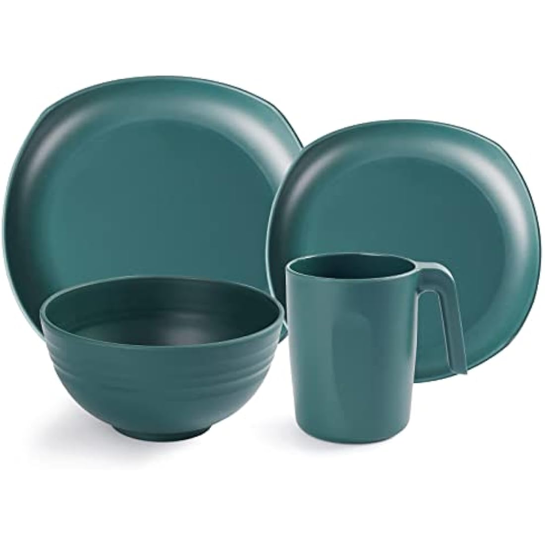 Greentainer 16pc Unbreakable Plastic Dinnerware Set – Microwave Safe Green