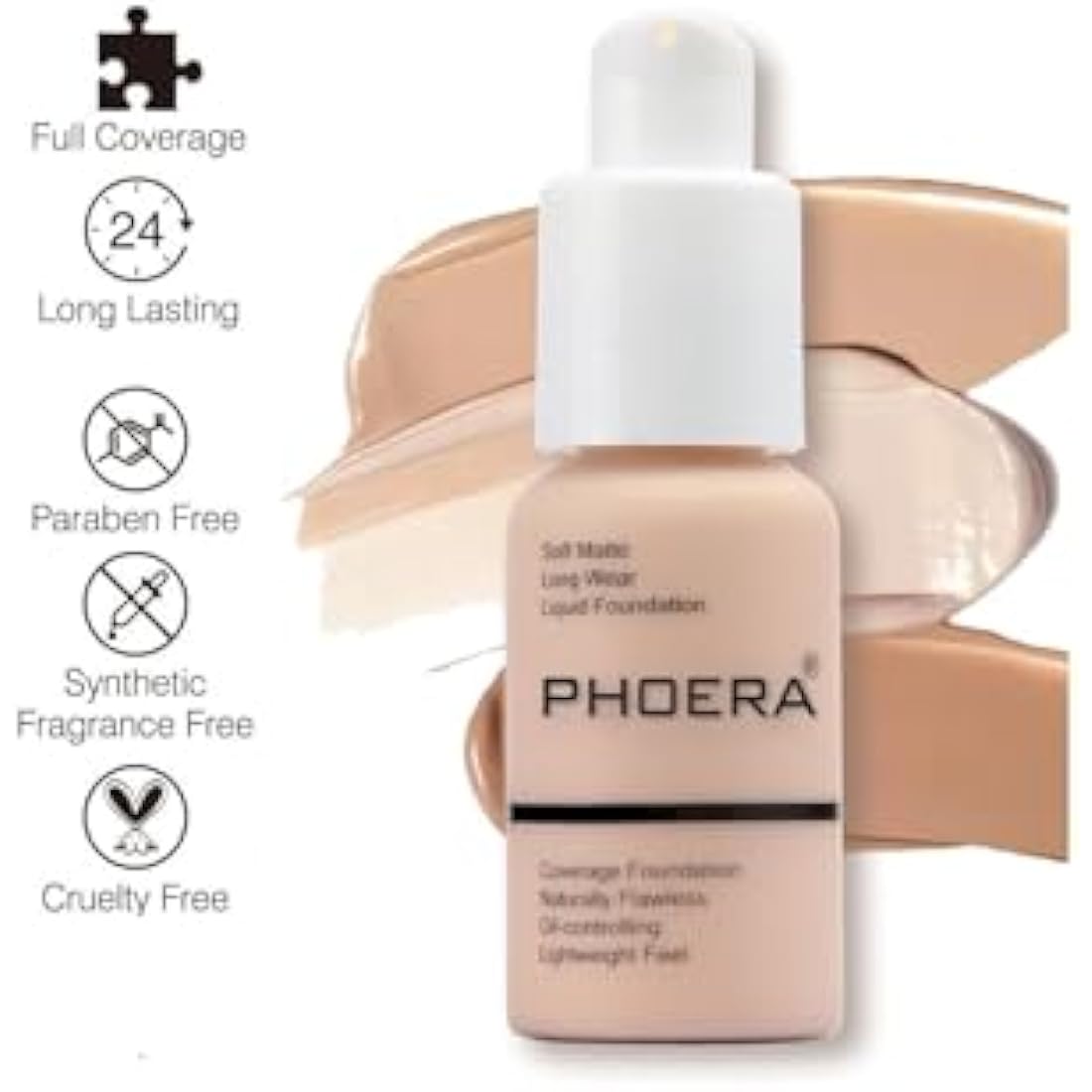 Phoera Full Coverage Matte Foundation - 104 Buff Beige Oil Control 30ml