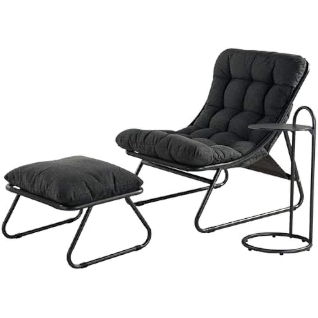 Grand Patio Sun Lounger with Side Table & Footstool - Dark Gray