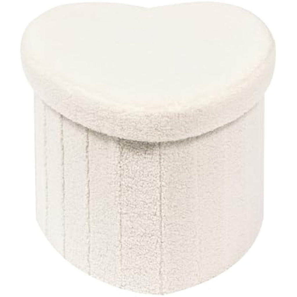 White Boucle Storage Ottoman – Foldable Heart Footstool