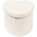 White Boucle Storage Ottoman – Foldable Heart Footstool