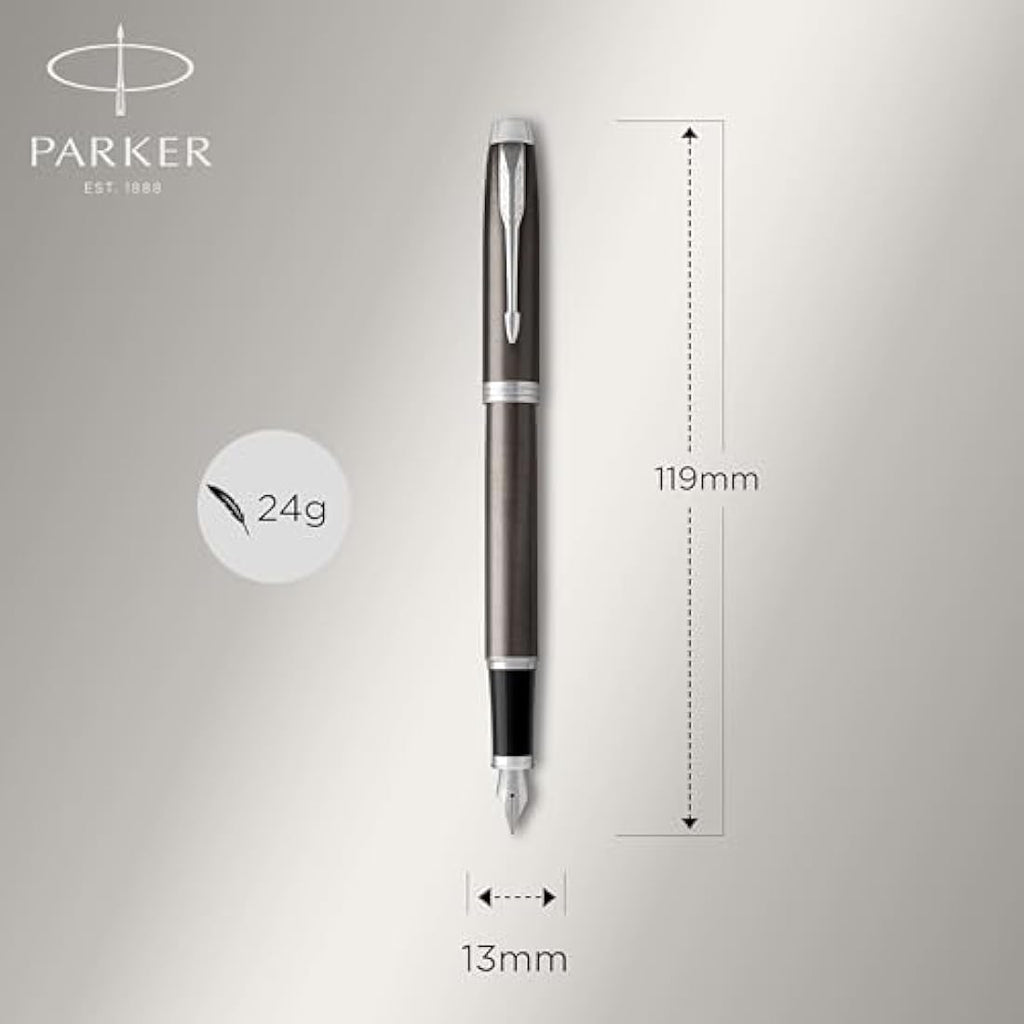 Parker IM Fountain Pen – Dark Espresso, Medium Nib with Blue Ink Refill