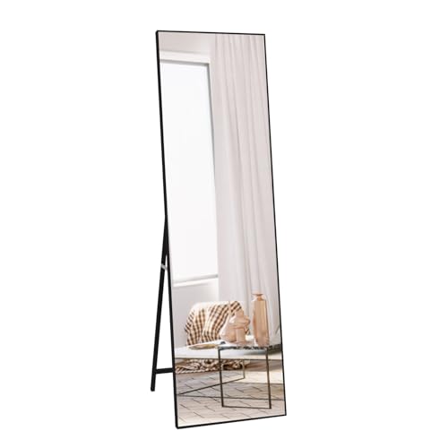 Vasemouh Full Length Mirror – 140x41cm Black Standing or Wall Mirror