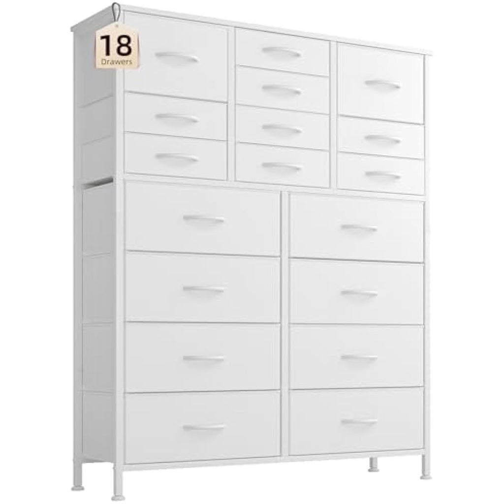 18-Drawer Tall Dresser – White Metal & Wood Storage Chest