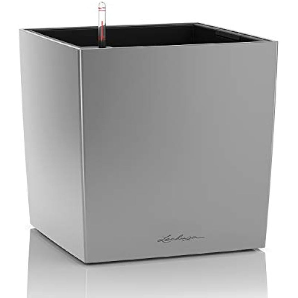 LECHUZA CUBE Premium 50 Self-Watering Planter – Silver Metallic
