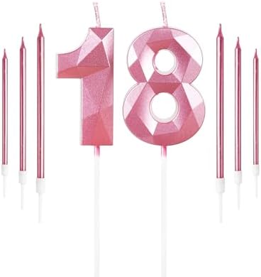 Yiran Pink 18th Birthday Candles Set | Number 18 and Long Cake Toppers