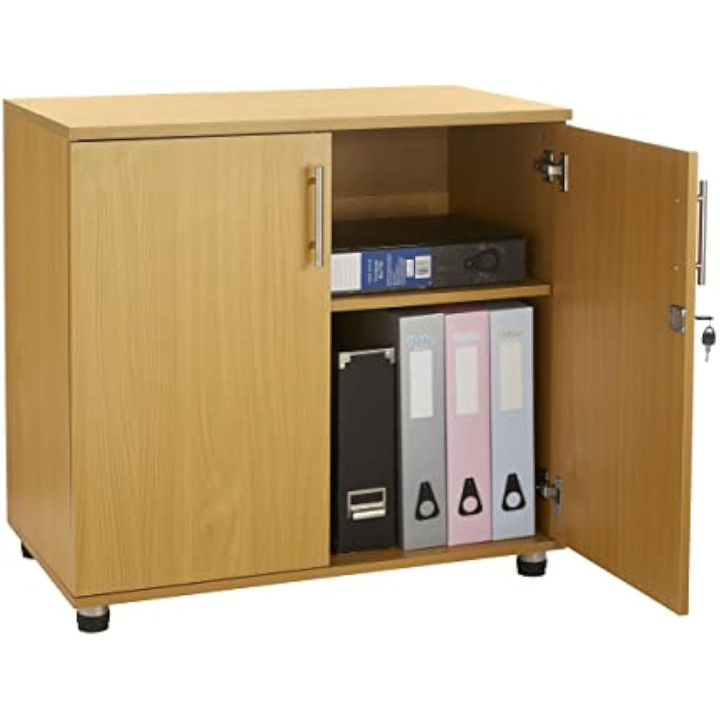MMT Beech 2-Door Office Storage Cupboard | Lockable 75cm Tall Cabinet