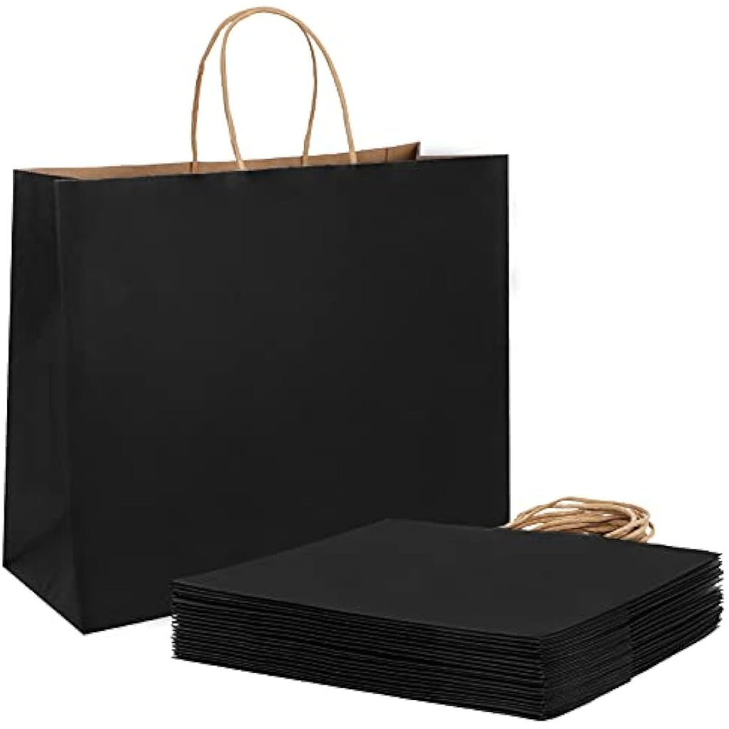 Weifeng 20pcs Large Black Kraft Paper Gift Bags with Handles - 30x12x23cm