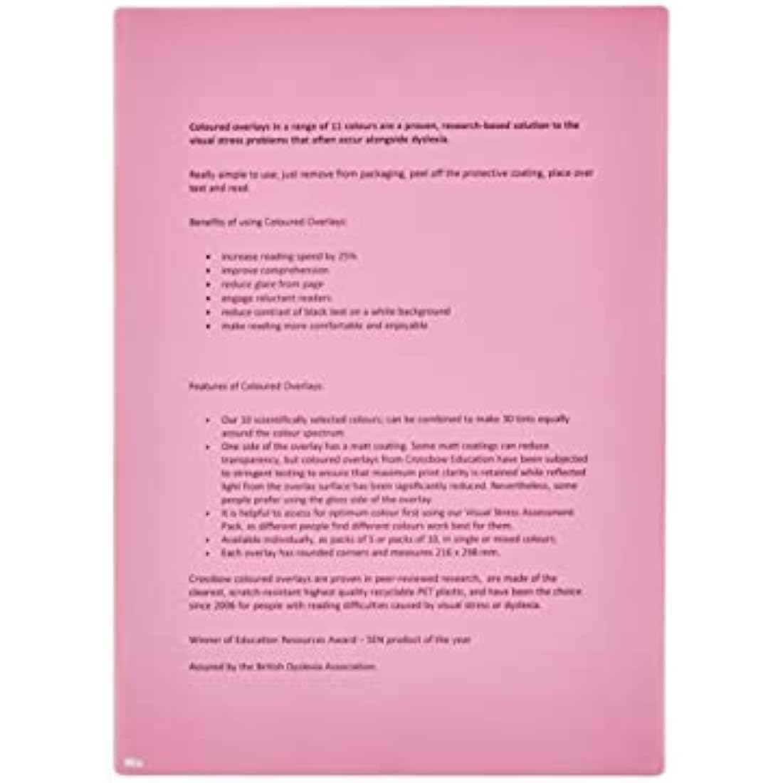 Crossbow Education Magenta Reading Overlays for Dyslexia | Pack of 5