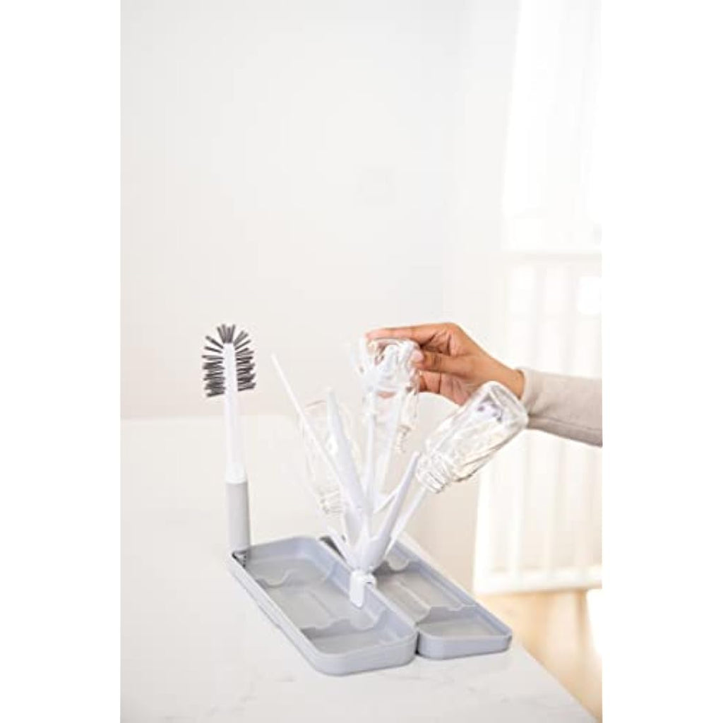 Ubbi On-The-Go Baby Bottle Drying Rack and Brush Set – Gray, 4-Piece