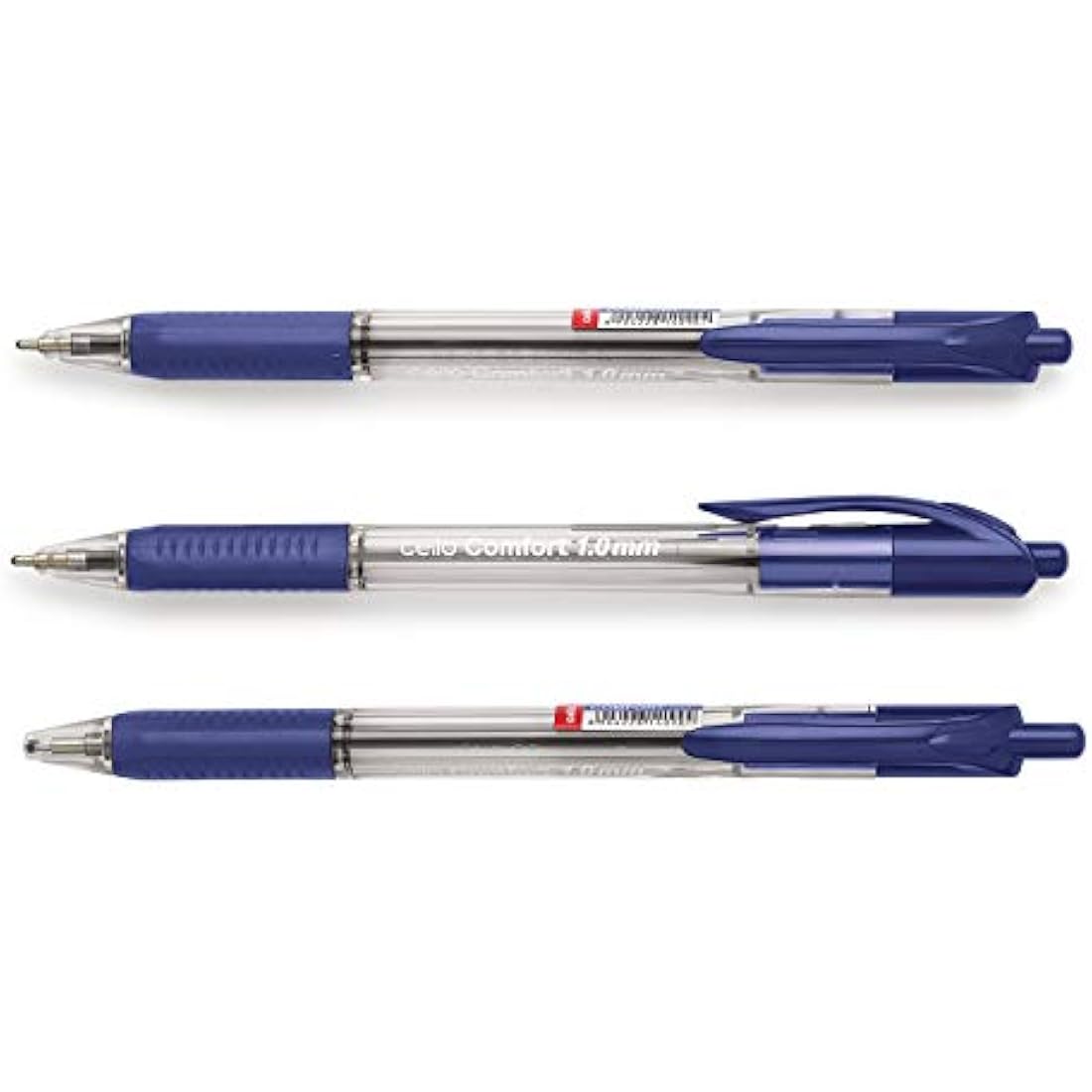 Cello Comfort Blue Ballpoint Pens – Retractable 1.0mm Medium, 12 Pack