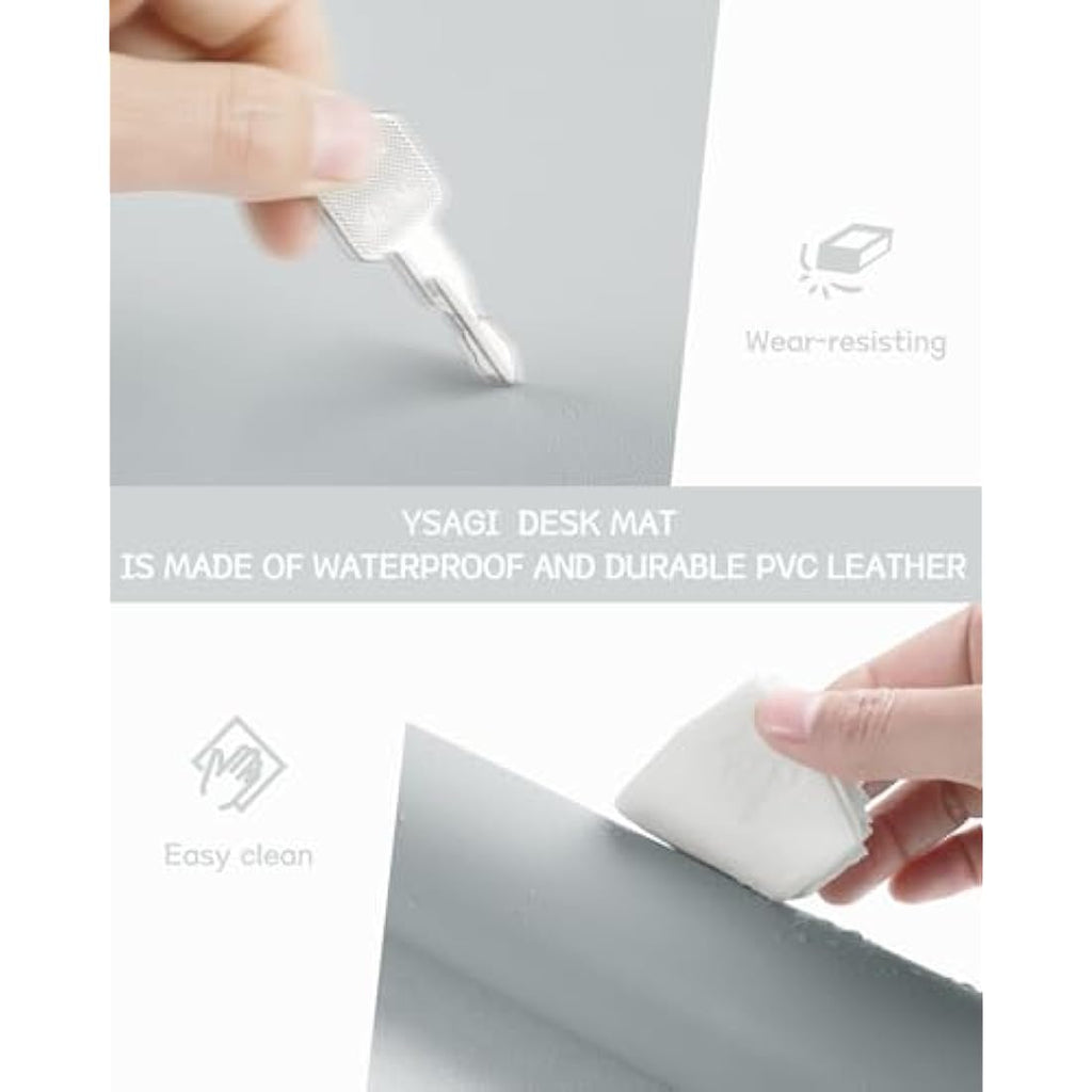 YSAGi Leather Desk Pad – Waterproof Non-Slip Office Writing Mat, Silver Grey