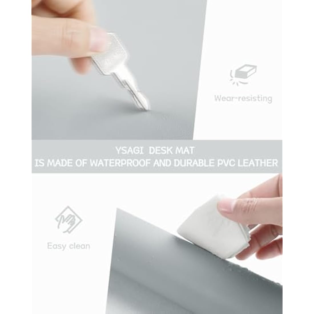 YSAGi Leather Desk Pad – Waterproof Non-Slip Office Writing Mat, Silver Grey
