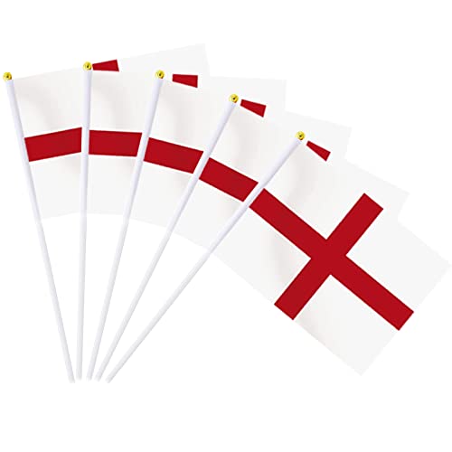 AhfuLife England Hand Held Flags – 100 Pcs St George Cross Stick Flags