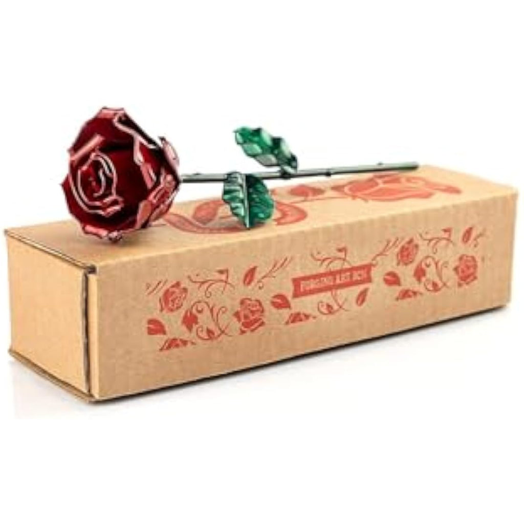 Forging Art Bcn Hand Forged Wrought Iron Eternal Rose - Red/Green