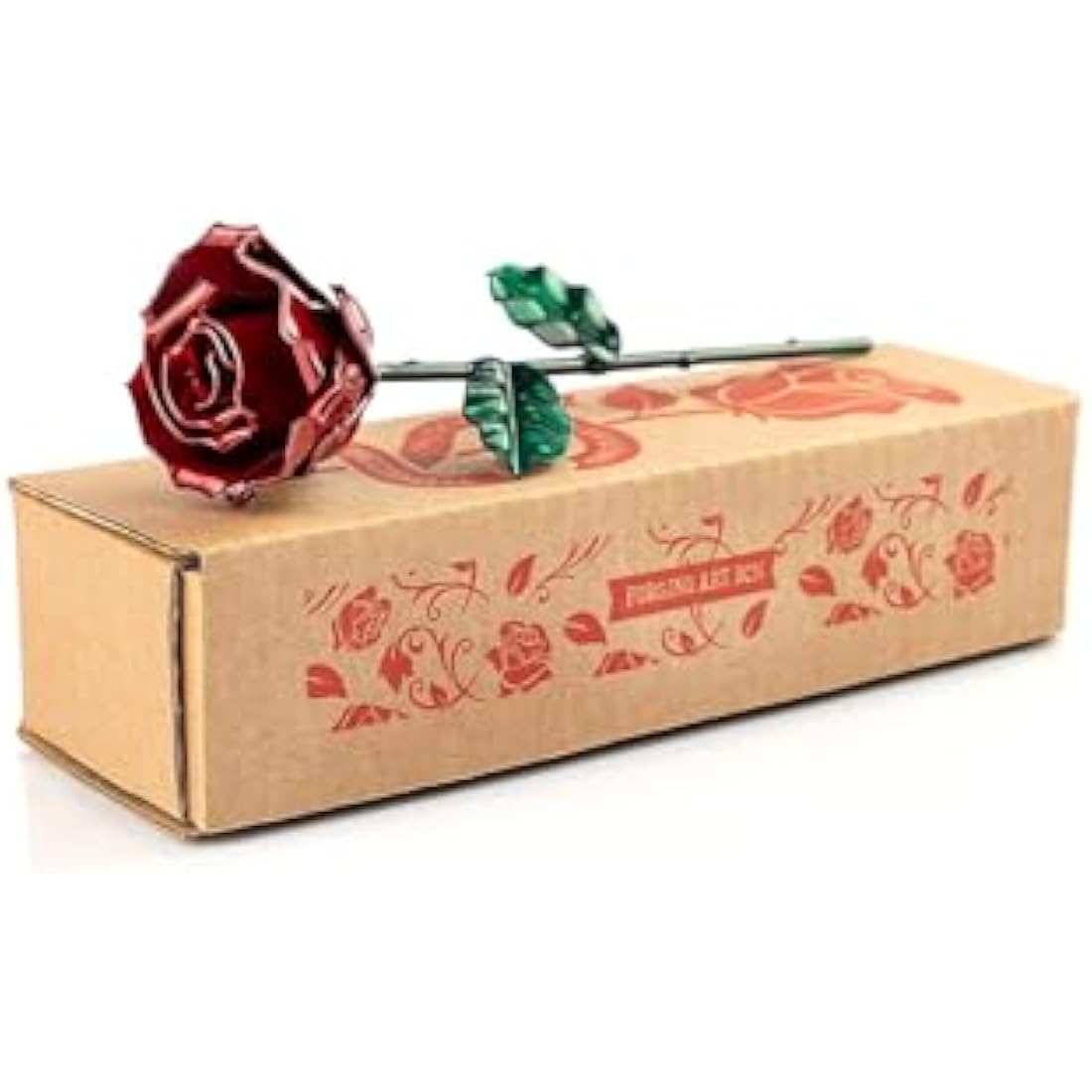 Forging Art Bcn Hand Forged Wrought Iron Eternal Rose - Red/Green