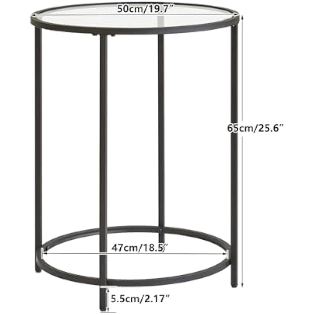 YMYNY Round Side Table | 2-Tier Tempered Glass & Metal Accent Table