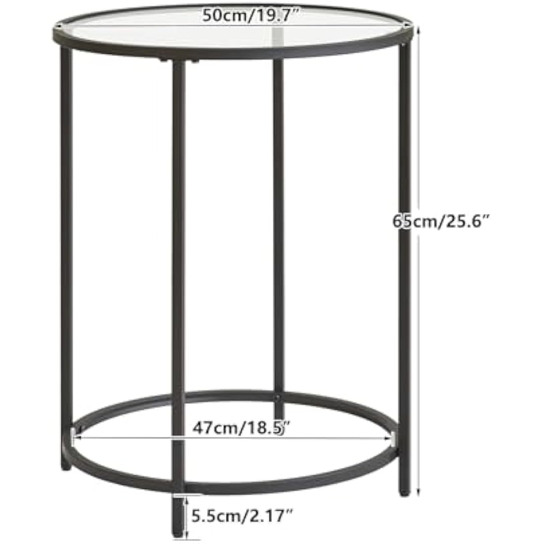 YMYNY Round Side Table | 2-Tier Tempered Glass & Metal Accent Table