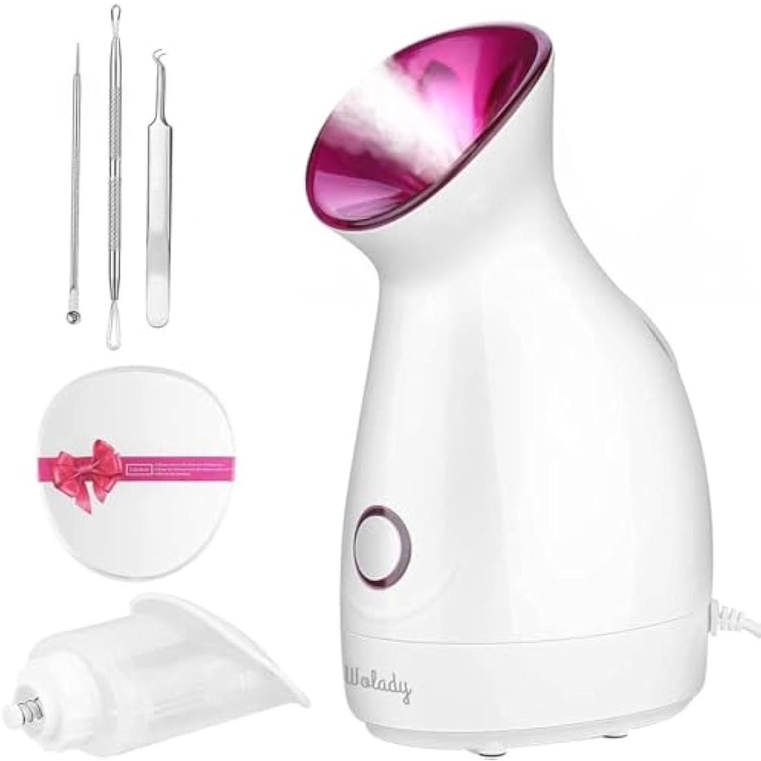 Wolady Nano Ionic Facial Steamer with UV Light & Blackhead Kit – Pink