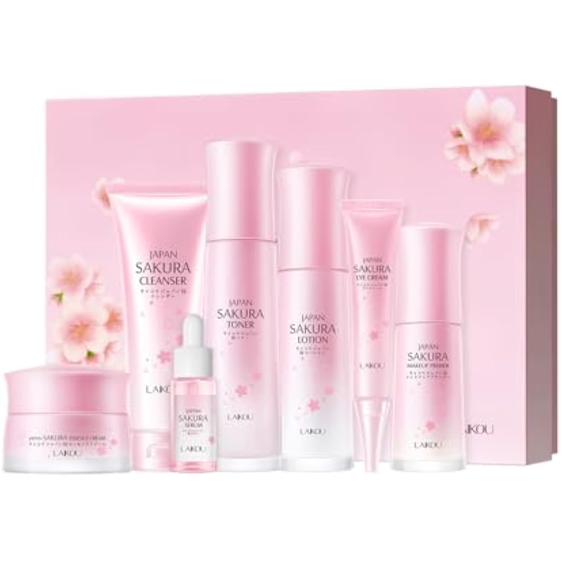 LAIKOU Japan Sakura Skincare Set | 7-Piece Anti-Aging Facial Gift Kit