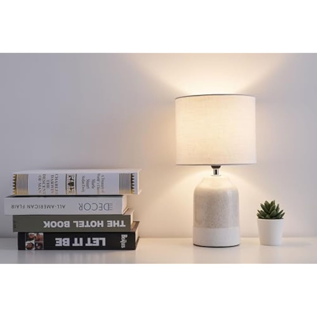 Pauleen Sandy Glow Ceramic Table Lamp | Beige & White E14 Luminaire