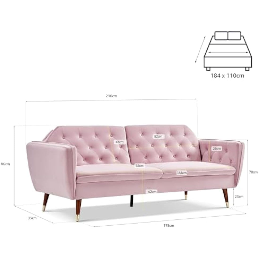 Bravich Victoria 3 Seater Velvet Sofa Bed with Gold Legs – Rose