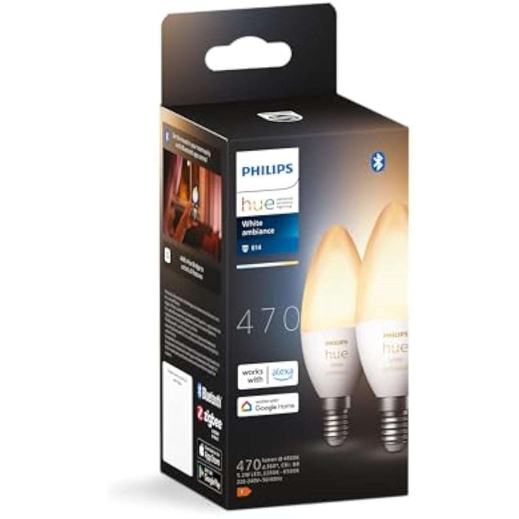 Philips Hue White Ambiance Smart LED Bulbs – E14 2-Pack Dimmable