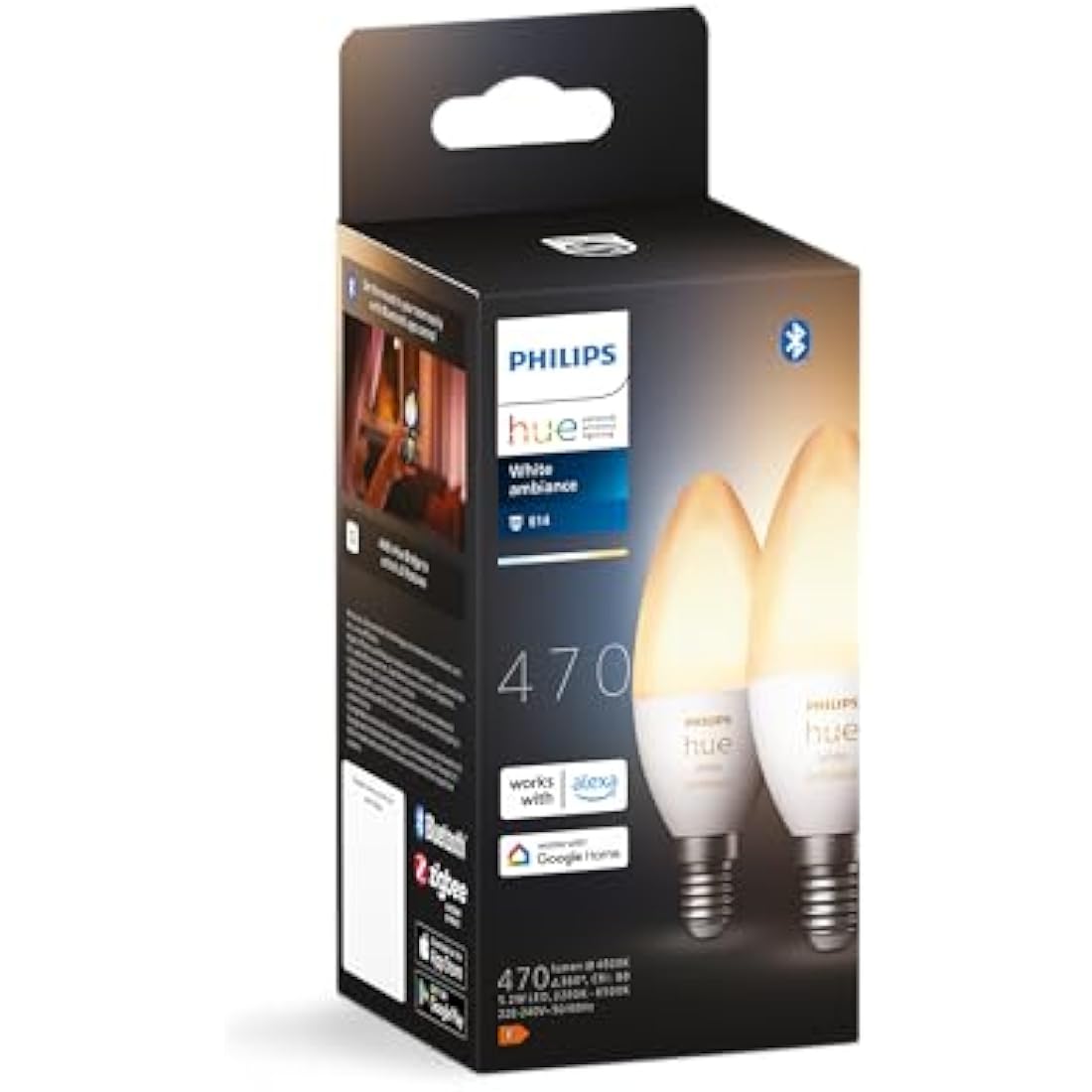 Philips Hue White Ambiance Smart LED Bulbs – E14 2-Pack Dimmable