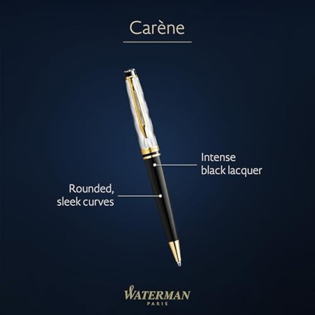 Waterman Carene Ballpoint Pen – Black Lacquer & Gold Trim, Medium Tip