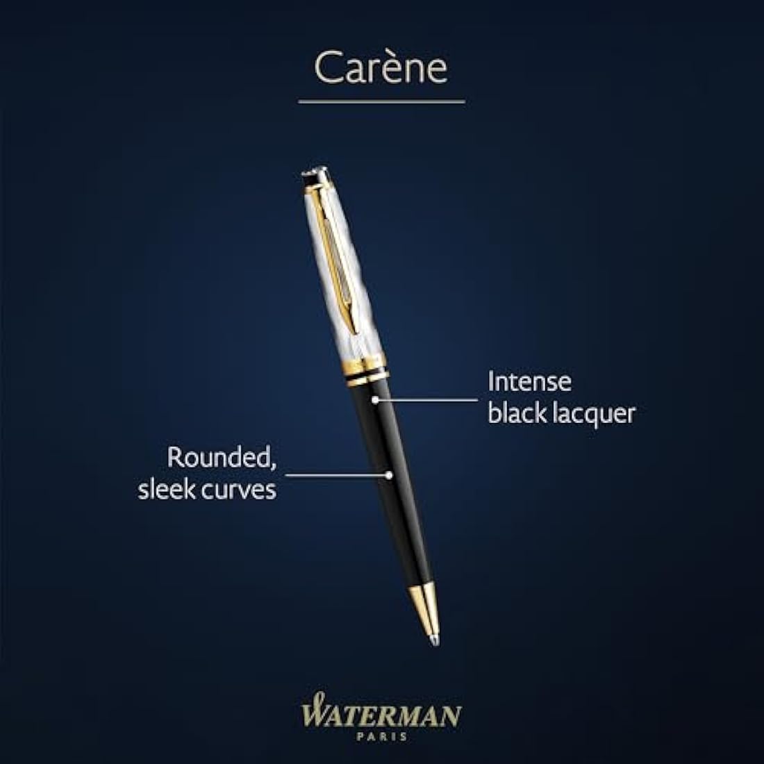 Waterman Carene Ballpoint Pen – Black Lacquer & Gold Trim, Medium Tip