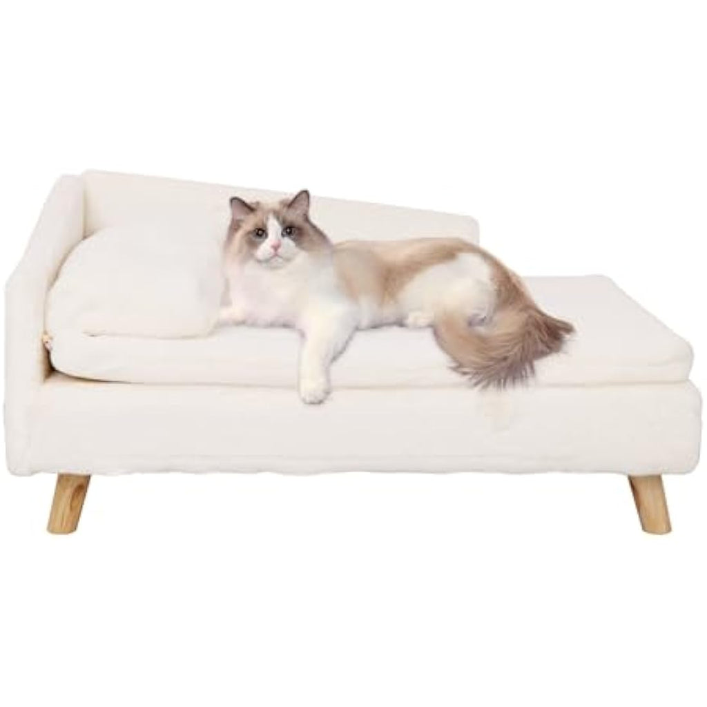 BingoPaw Elevated L-Shaped Dog Sofa Bed - Plush Wooden Pet Couch (M)