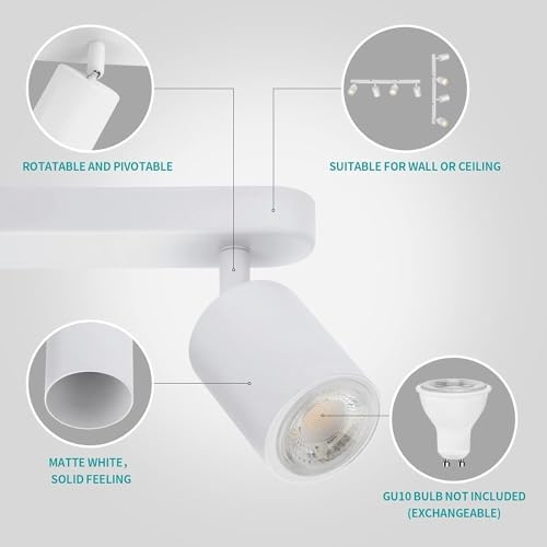 Wowatt 4-Way Ceiling Spotlight Bar | Matte White Adjustable GU10 Light