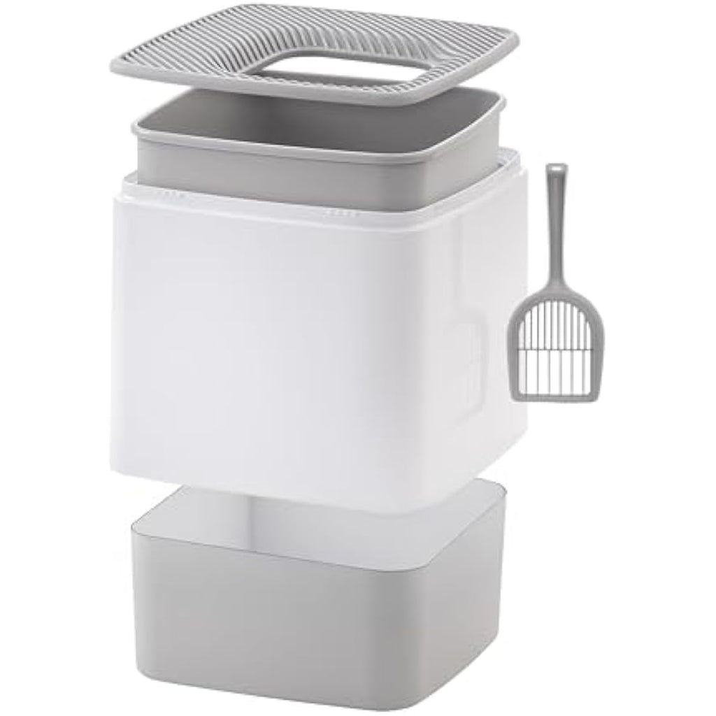 IRIS USA Top Entry Cat Litter Box with Scoop – Odor Control, White