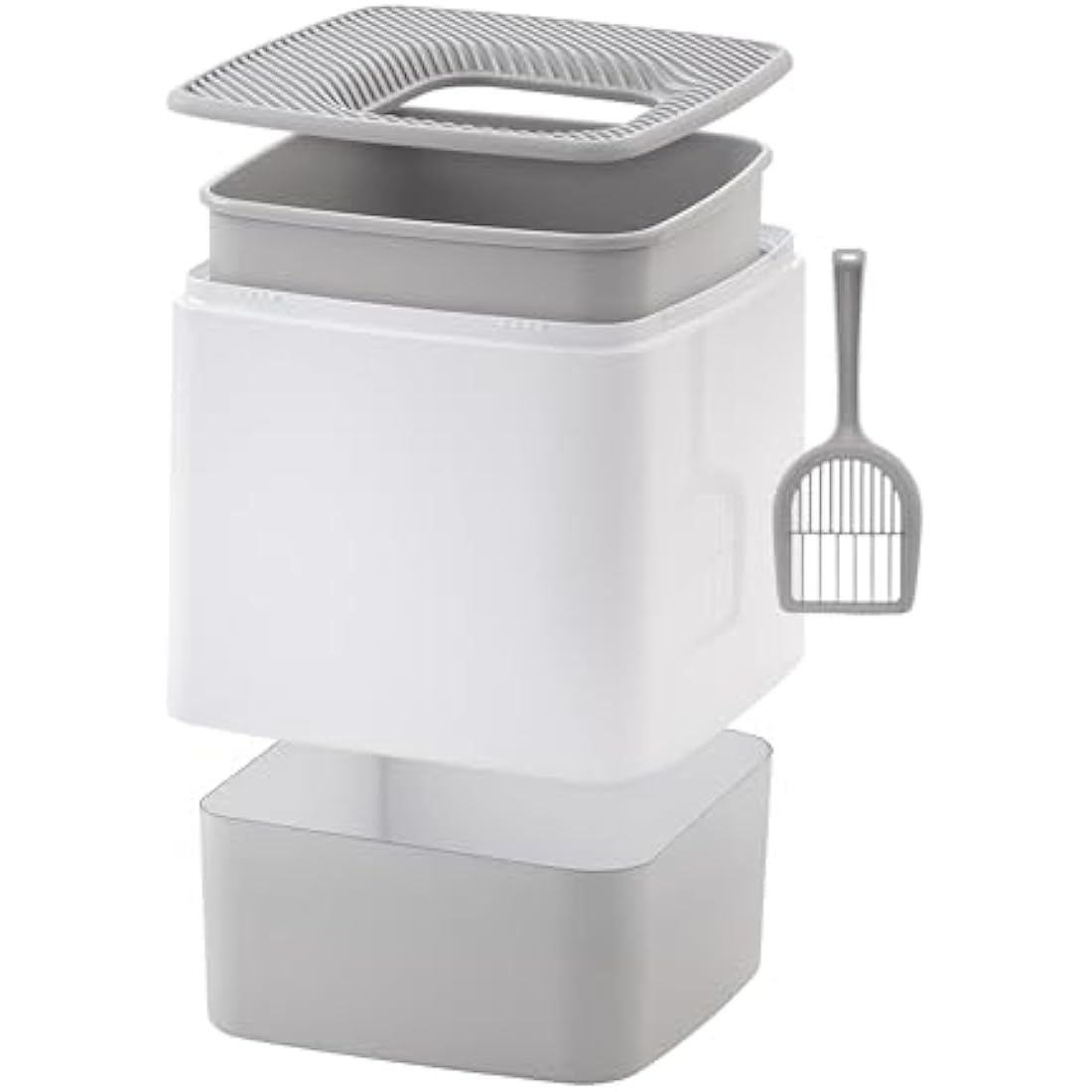 IRIS USA Top Entry Cat Litter Box with Scoop – Odor Control, White