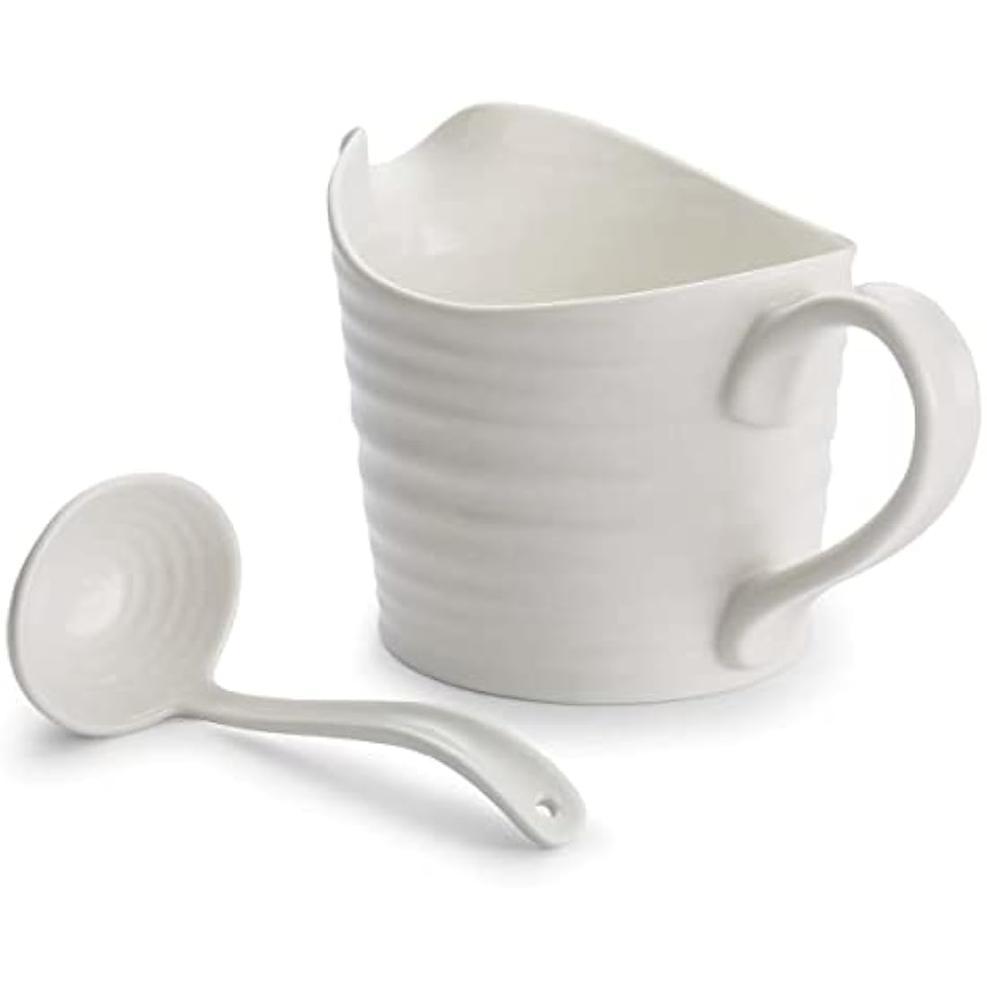 Portmeirion Porcelain Sauce Jug & Mini Ladle – White 0.60L Gravy Boat
