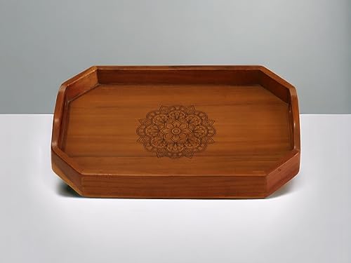 Vesta Homes Handcrafted Acacia Wood Serving Tray - Brown, 40x27x8 cm