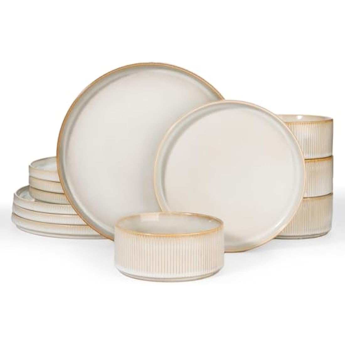 Richmount 12-Piece Stoneware Dinnerware Set, Reactive Glaze White