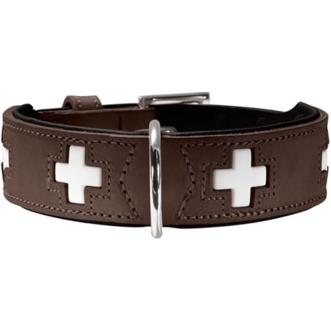 Hunter Swiss Leather Dog Collar – Brown & Black Soft Leather (47–54cm)