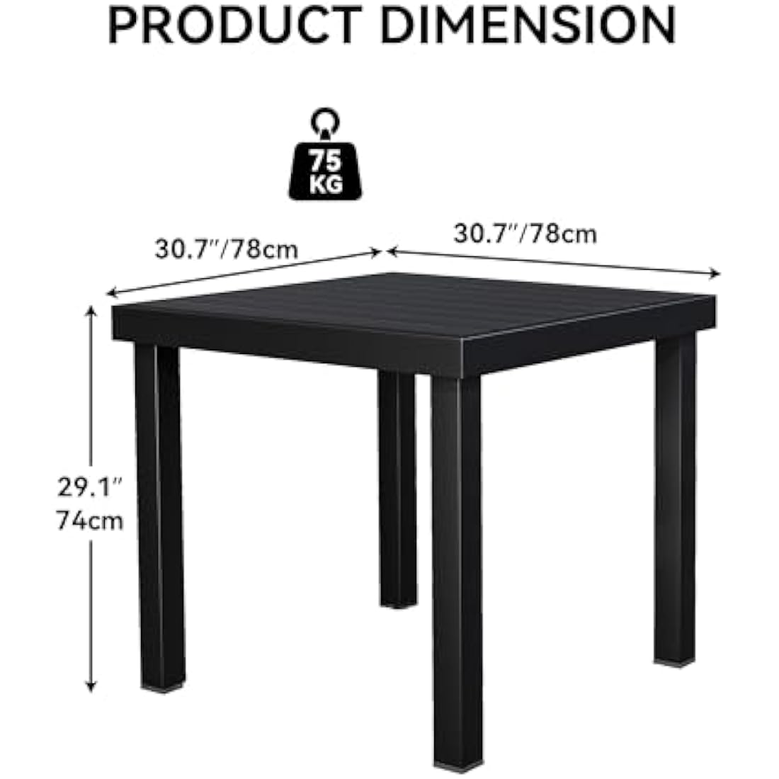 YITAHOME Square Outdoor Dining Table - 78cm WPC Wood Top & Aluminum